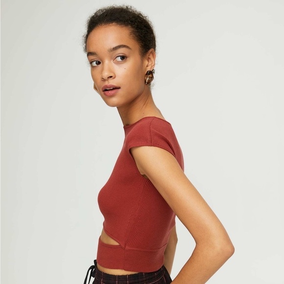 Aritzia Wilfred Cut- Out Knit Top- Coral- Size Small - Picture 4 of 12